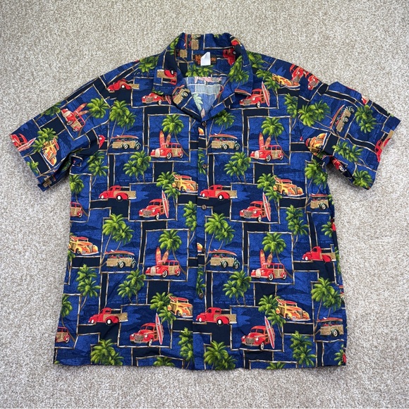 Island Reserve Blue Hawaiian Vintage Car Shirt Mens size XL - Picture 2 of 11